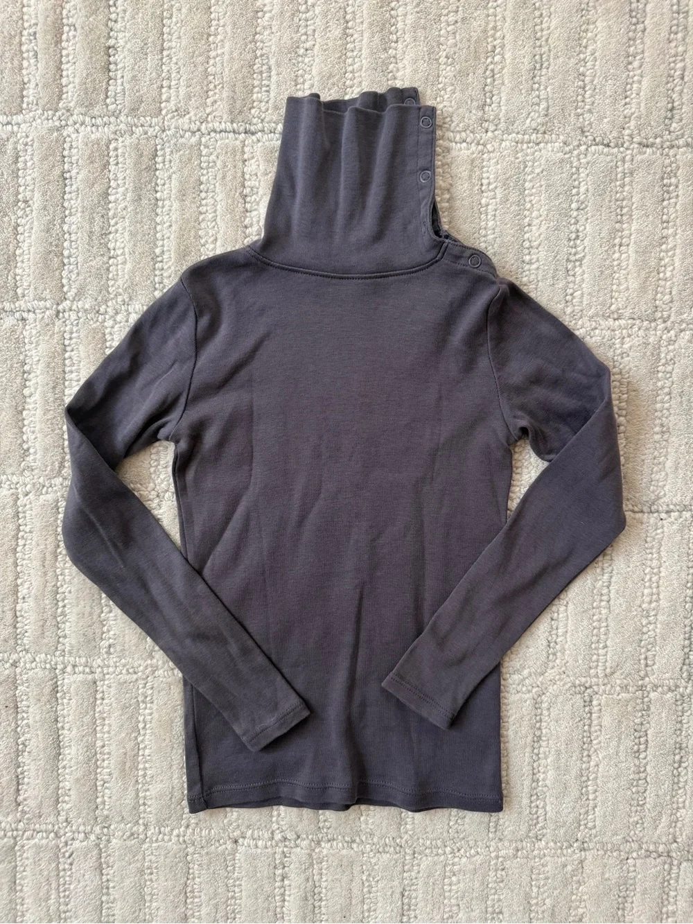 Girls' High-Neck Button-Shoulder Long Sleeve Top - Charcoal